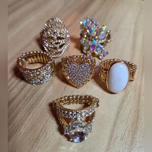 Elegant Gold White Iridescent Women's Ring Set, LOT of 6 By Paparazzi